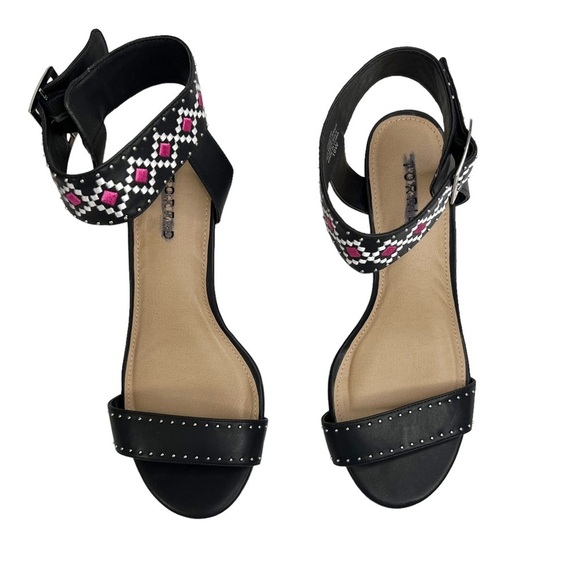Torrid Black Geometric Studded Ankle Strap Wedge Sandals - Picture 4 of 10
